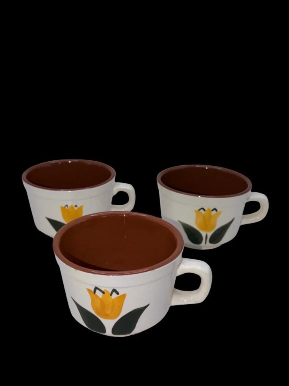 Set of 3 Vintage Stangl Pottery Country Garden Tulip Stoneware Coffee Cups Mugs